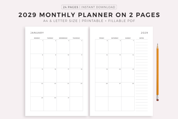 Download 2029 Monthly Planner on Two Pages - Premium Resources