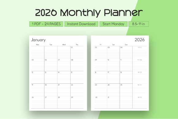 Download 2026 Monthly Planner (Start Monday) - Monthly planner Collection