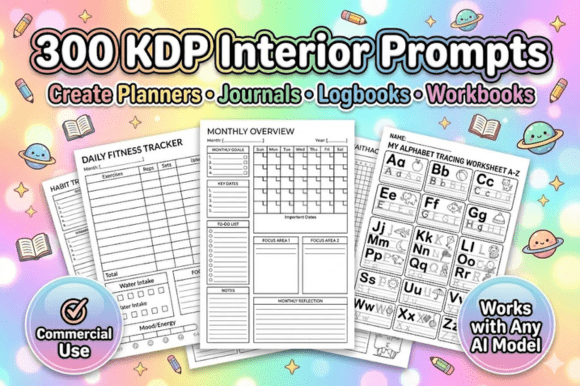 Download 300 KDP Low Content AI &amp; Tracker Prompts - Tracker Collection