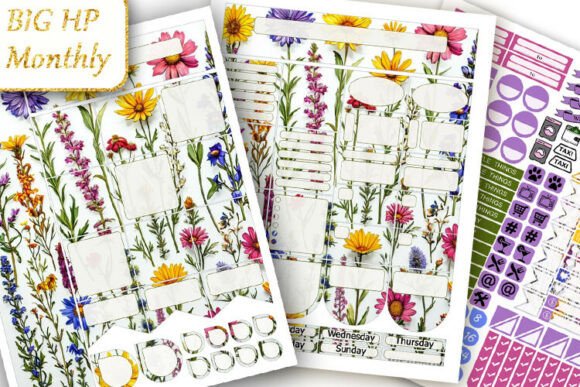 Download Big Monthly Planner Stickers Wildflowers - Monthly planner Collection