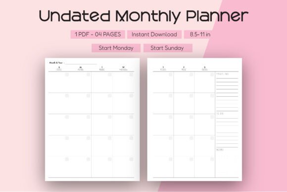 Download Undated Monthly Planner ( Start M/S ) - Premium Resources