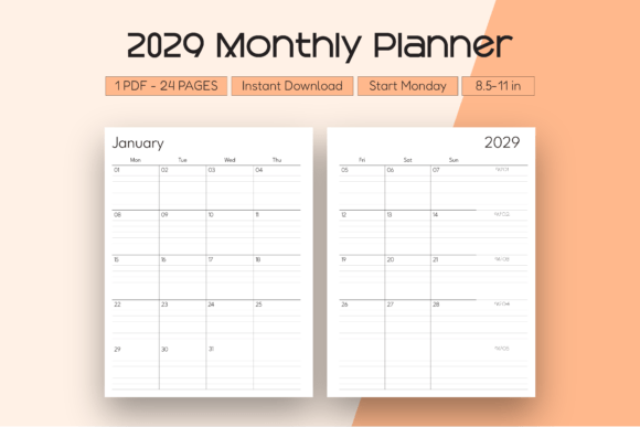 Download 2029 Monthly Planner (Start Monday) - Monthly planner Collection