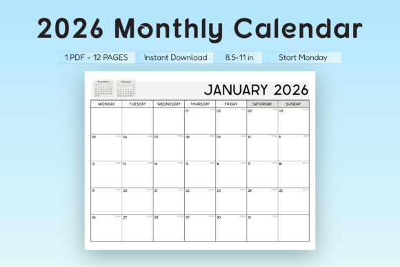 Download 2026 Monthly Planner Landscape (M Start) - Monthly planner Collection