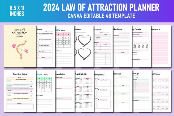 Download 2024 Law of Attraction Planner Canva KDP - Law of attraction planner Collection