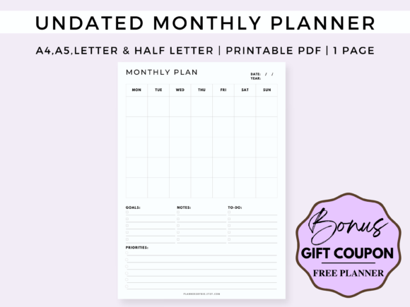 Download Undated Monthly Planner Printable PDF - Monthly planner Collection