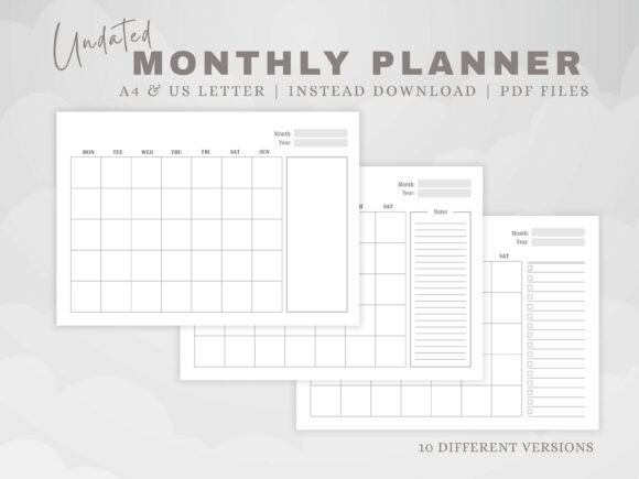 Download Undated Monthly Planner with Checklist - Monthly planner Collection
